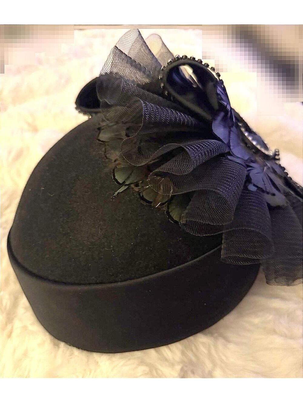 Ms. Divine Church / Derby Hat Black with feathers.Unique and Beautiful. Vintage